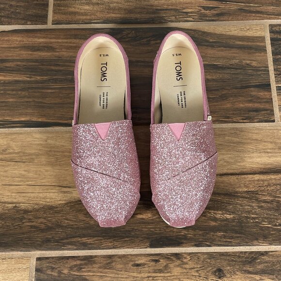 Toms Classic Womens Size 5.5 Shoes Rose Glow Iridescent Glitter Slip On Flats - Picture 12 of 13